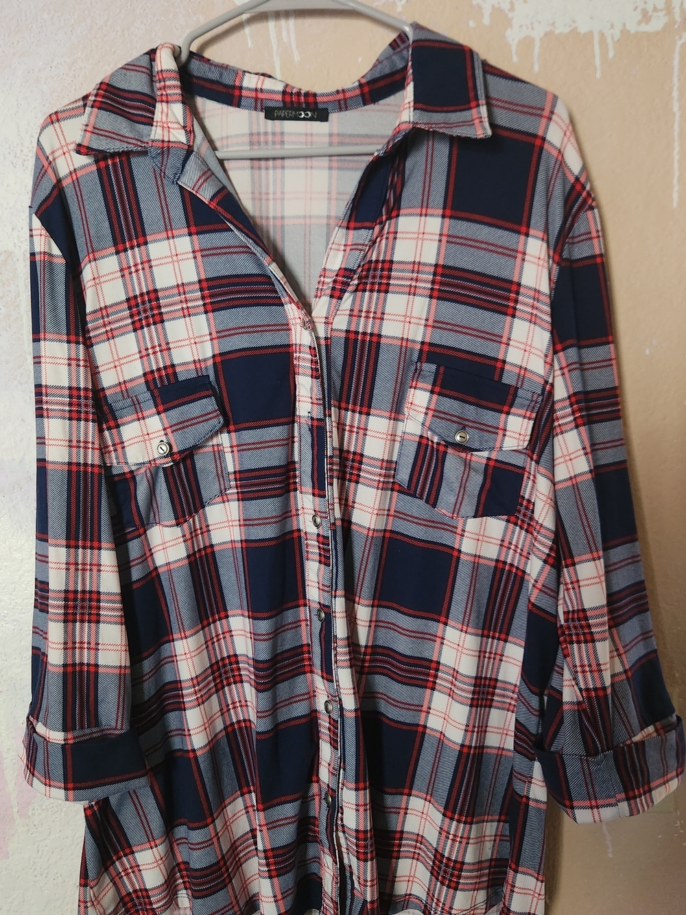 Papermoon Navy, White & Red Plaid Button-Down Shirt